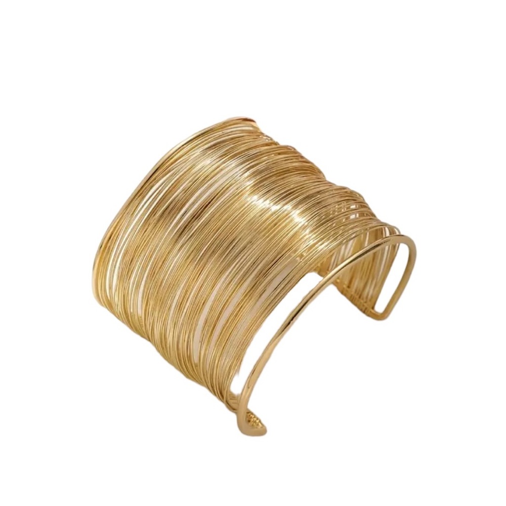 Gold Multilayered Stack Design Cuff Bangle Bracelet - Picture 2 of 4